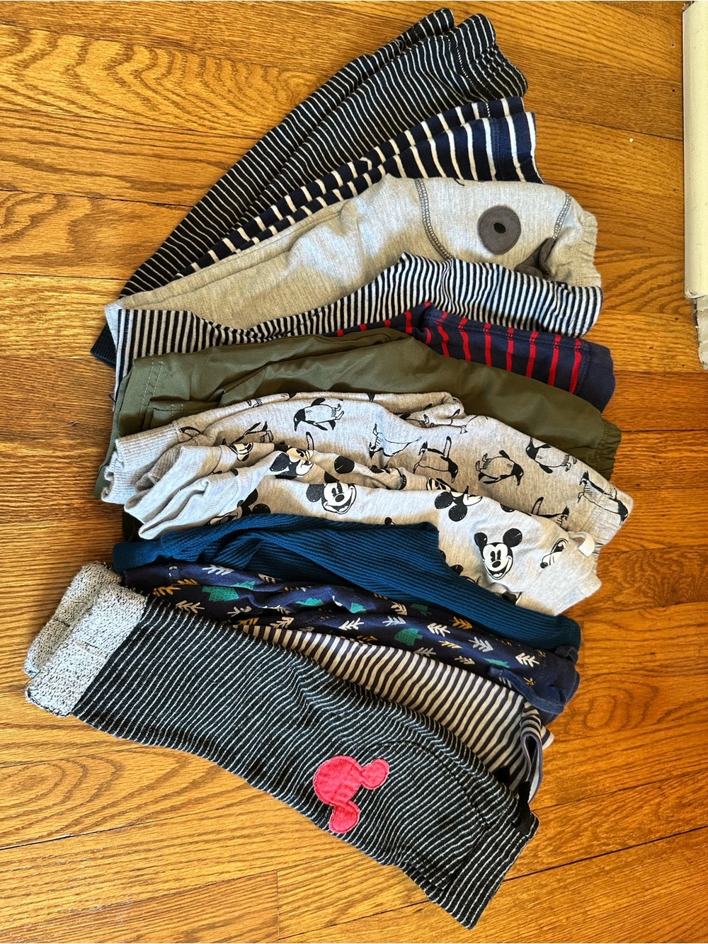 Kids Assorted Striped & Character Pants - Gray, Navy, Green Mix